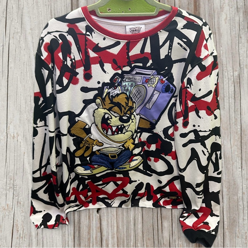Warner Bros. Looney Tunes TAZ Red and White Sweatshirt Vintage L